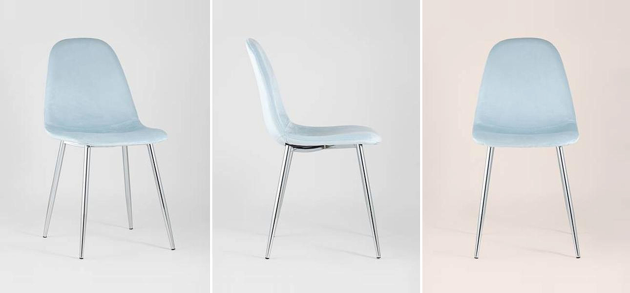 Стул Archie Chair Пастельно-Голубой Велюр Хромированные ножки Стул Archie Chair Пастельно-Голубой Велюр Хромированные ножки - Loft-Concept в Липецке