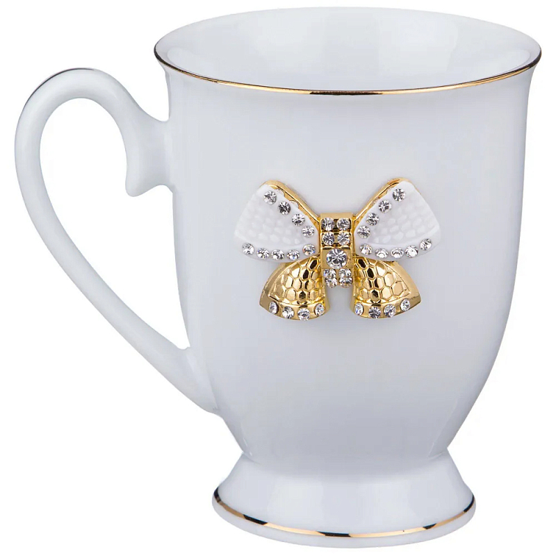 Кружка из фарфора белая со стразами 300 мл Shine Porcelain Белый Золотой Кружка из фарфора белая со стразами 300 мл Shine Porcelain Белый Золотой в Липецке | Loft Concept