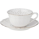 Чайная пара белого цвета из фарфора с рельефной фактурой 250 мл Floral Charm варинант исполнения - 1 | Loft Concept в Липецке