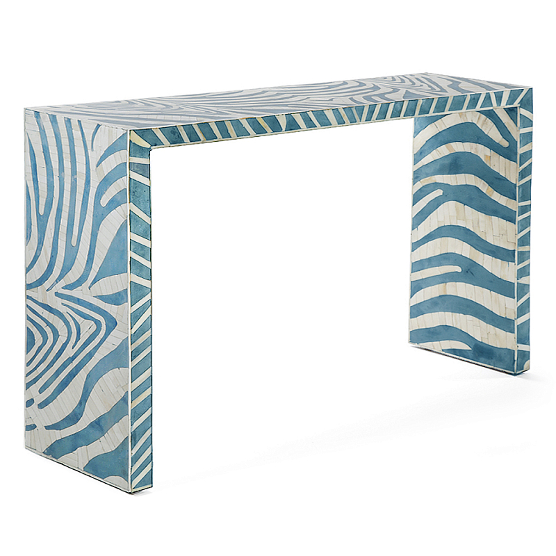 Консоль Дизайнерская Kenya Console ZEBRA Bone Inlay blue ivory ( слоновая кость ) Голубой в Липецке | Loft Concept 