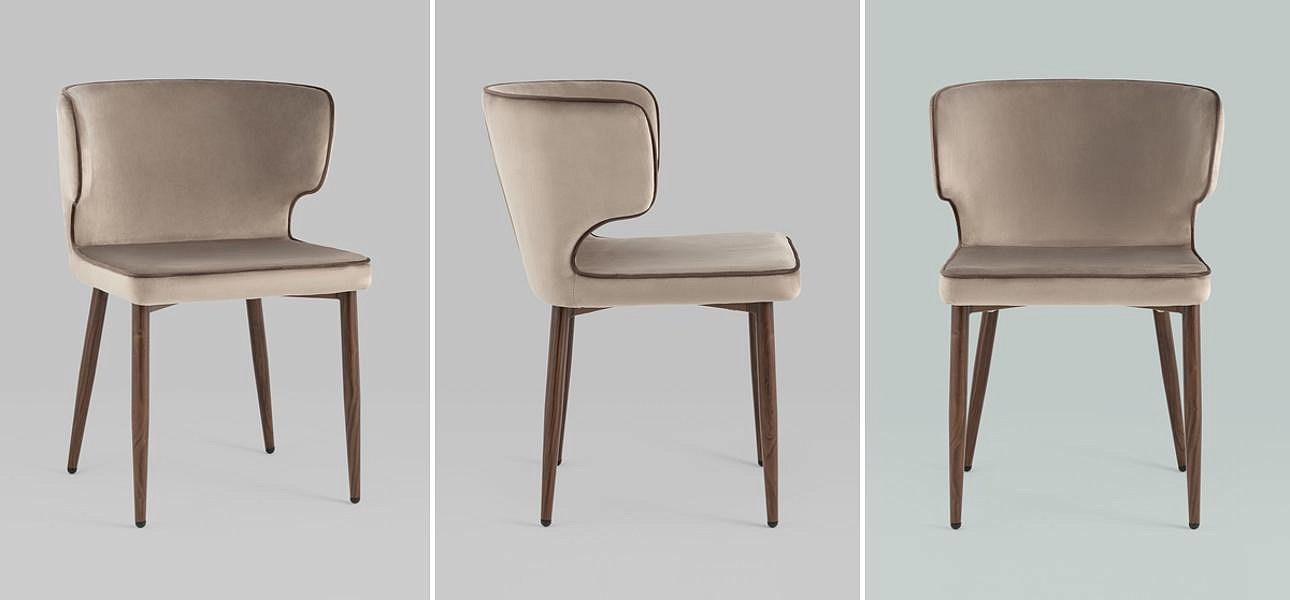 Стул Chair Бежевый Велюр с Коричневым кантом Стул Chair Бежевый Велюр с Коричневым кантом - Loft-Concept в Липецке