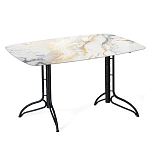 Обеденный стол с прямоугольной столешницей из стекла на черных металлических ножках White Marble варинант исполнения - 1 | Loft Concept в Липецке