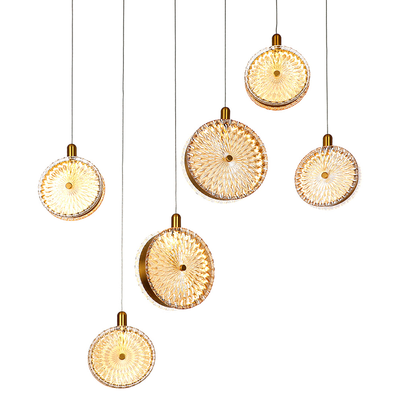Подвесной светильник с плафонами из рельефного стекла Peony Glass Bronze Six Прозрачный Бронза Черный Подвесной светильник с плафонами из рельефного стекла Peony Glass Bronze Six Прозрачный Бронза Черный в Липецке | Loft Concept