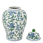 Ваза с крышкой и зелено-голубым цветочным узором на белом фоне Blue & White Ornament варинант исполнения - 2 | Loft Concept в Липецке