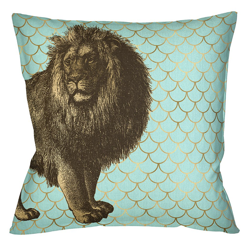 Подушка Safari light blue lion Бирюзовый Глянцевое золото Подушка Safari light blue lion Бирюзовый Глянцевое золото в Липецке | Loft Concept