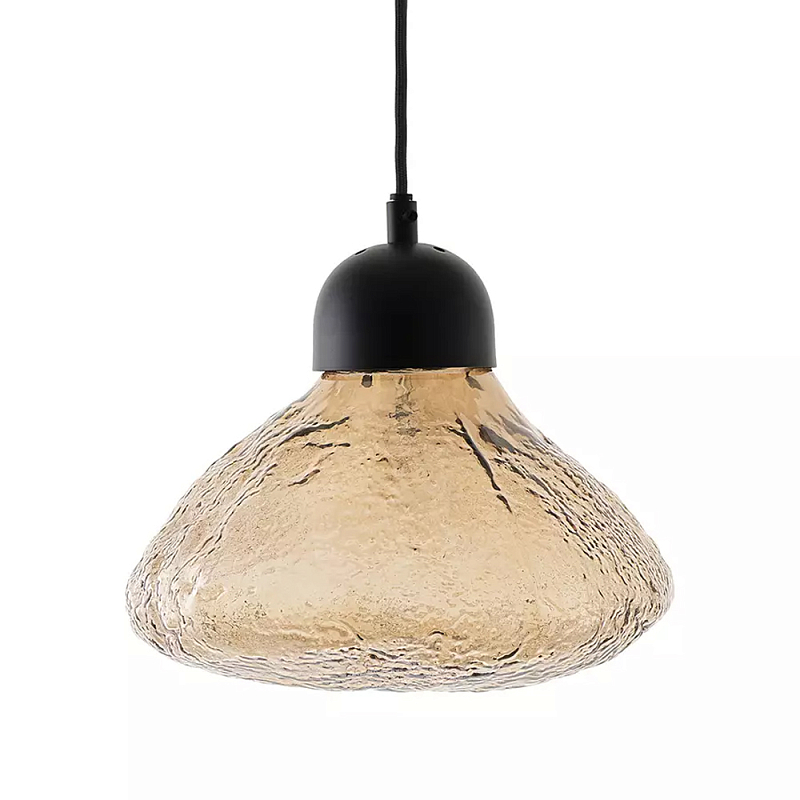 Подвесной светильник с янтарным фактурным плафоном Lamp with Frozen Glass Effect Янтарный Черный Подвесной светильник с янтарным фактурным плафоном Lamp with Frozen Glass Effect Янтарный Черный в Липецке | Loft Concept