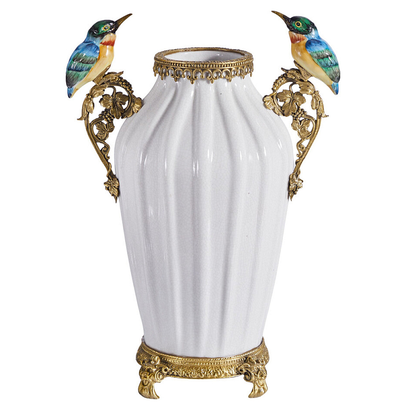 Ваза белого цвета из фарфора с птичкми White Garden Белый Бронза Мульти в Липецке | Loft Concept 