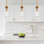 Подвесной светильник золотого цвета с колоколообразным стеклянным плафоном и декоративным элементом Elstead Lighting варинант исполнения - 9 | Loft Concept в Липецке