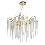 Люстра золотого цвета с декоративными ветками и длинными прозрачными стеклянными подвесами в форме сосулек Droplet Chandelier варинант исполнения - 2 | Loft Concept в Липецке