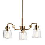 Люстра цвета латунь с 3-мя прозрачными стеклянными плафонами Kichler варинант исполнения - 1 | Loft Concept в Липецке