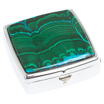 Таблетница карманная квадратная с 2-мя отделениями с зеркалом и накладкой из натуральных камней Малахит Хризоколла Silver Stone Pillboxes варинант исполнения - 1 | Loft Concept в Липецке