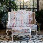 Двухместный диван из массива бука серый с растительным орнаментом Raffael Blue Grey Sofa варинант исполнения - 8 | Loft Concept в Липецке