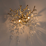 Бра золотого цвета с декоративными ветвями и прозрачными подвесками в форме листьев Droplet Chandelier варинант исполнения - 2 | Loft Concept в Липецке