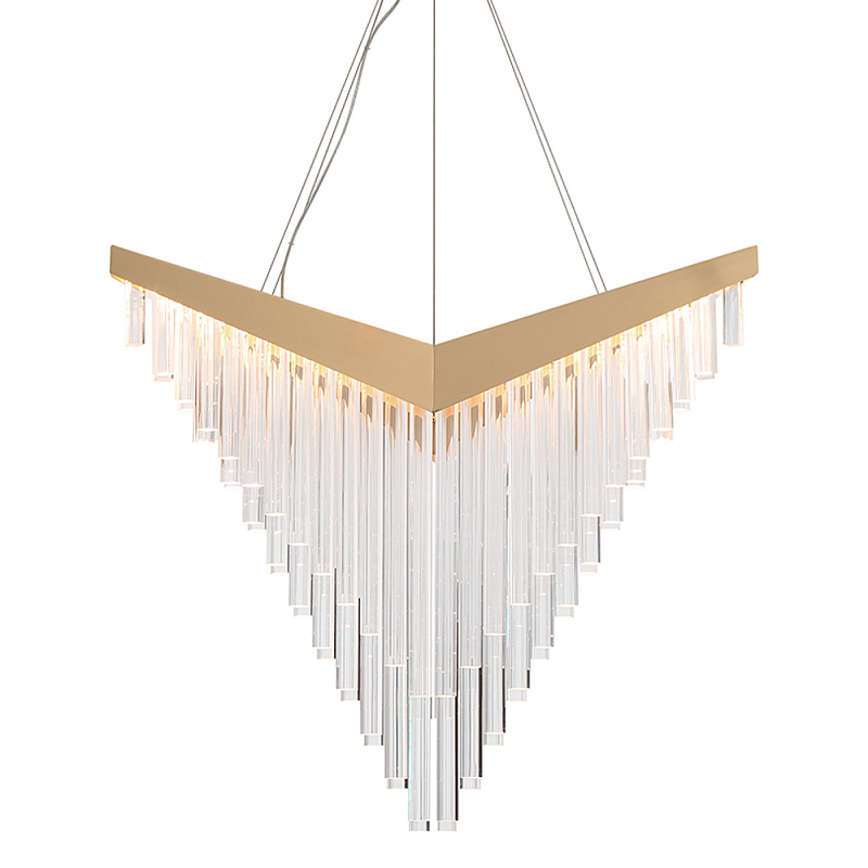 Люстра золотого цвета в форме галочки с каскадом длинных прозрачных трубок Eurofase матовое золото Прозрачный в Липецке | Loft Concept 