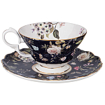 Чайный набор из фарфора темно-синий с рисунком цветов на 6 персон 12 предметов 280 мл Garden Whisper Porcelain Set  варинант исполнения - 4 | Loft Concept в Липецке
