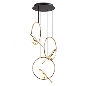 Люстра с золотыми птичками в кольцах NOMI Chandelier Three birds
