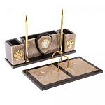 Настольный письменный набор из бежевого мрамора с часами и гербом Marble Accessory варинант исполнения - 2 | Loft Concept в Липецке