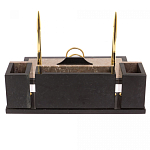 Настольный письменный набор из бежевого мрамора с часами и гербом Marble Accessory варинант исполнения - 3 | Loft Concept в Липецке