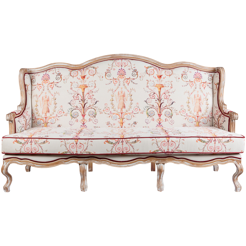 Трехместный диван из массива бука бежевый с растительным орнаментом Raffael Renaissance Beige Sofa Бежевый Мульти в Липецке | Loft Concept 