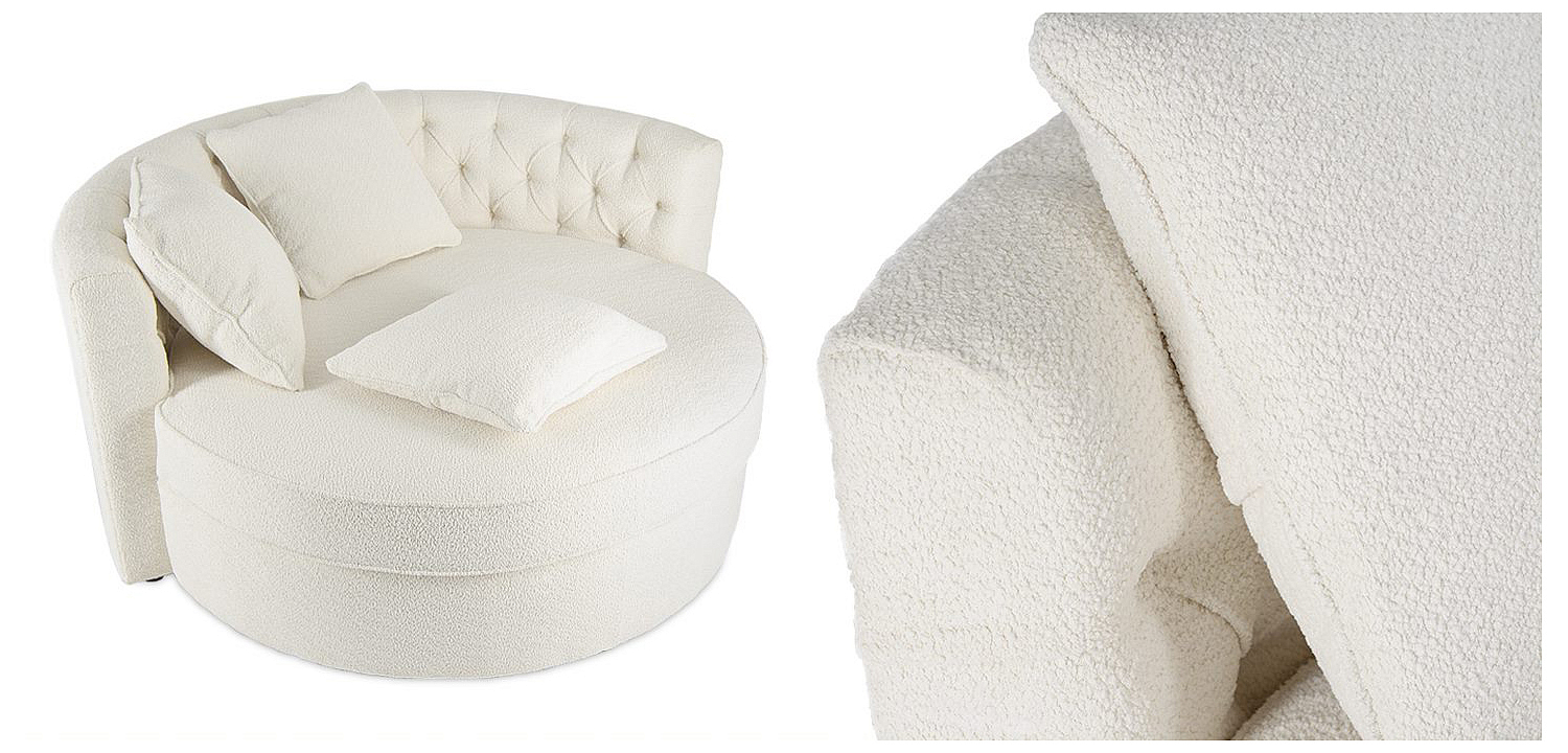 Кушетка круглая с обивкой из ткани букле Milky Boucle Chair Белая Кушетка круглая с обивкой из ткани букле Milky Boucle Chair Белая - Loft-Concept в Липецке