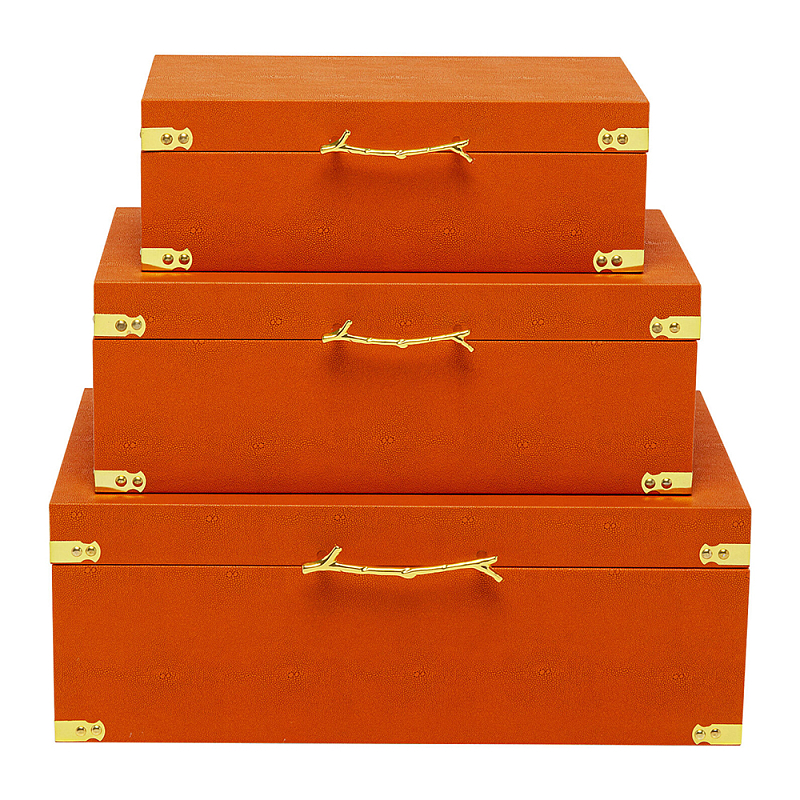 Комплект оранжевых чемоданов Golden Twigs Оранжевый Глянцевое золото в Липецке | Loft Concept 