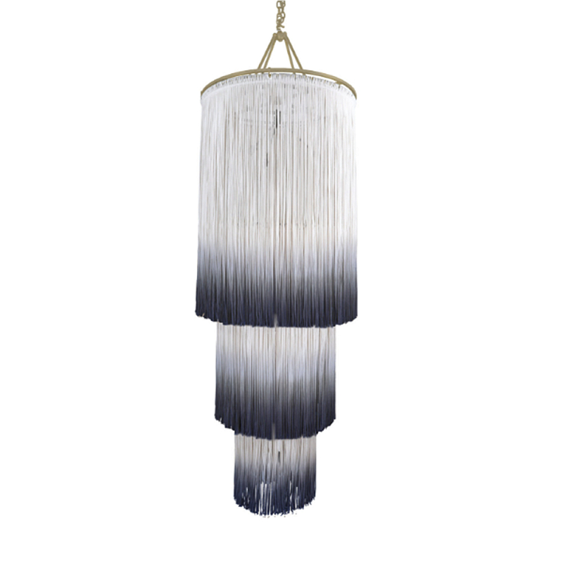 Люстра круглая трехъярусная из бахромы Indigo Gradient Braided Fringe Синий Белый Люстра круглая трехъярусная из бахромы Indigo Gradient Braided Fringe Синий Белый в Липецке | Loft Concept