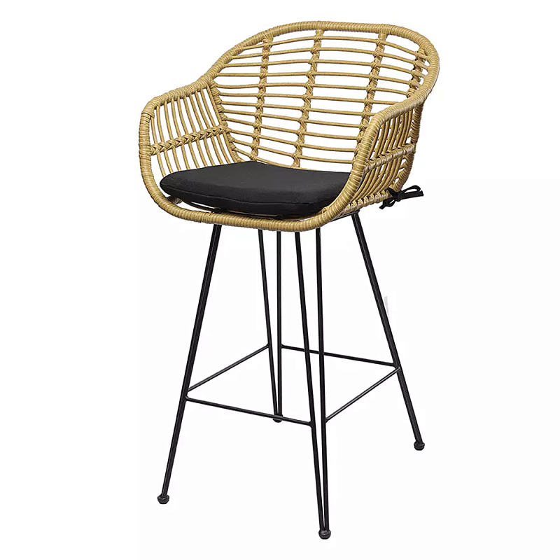 Стул полубарный с ротанговым плетением Half Bar Chair with Wicker Черный Бежевый Стул полубарный с ротанговым плетением Half Bar Chair with Wicker Черный Бежевый в Липецке | Loft Concept