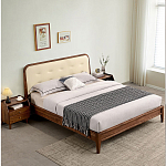 Кровать двуспальная с каркасом из дерева и мягким изголовьем Moon Walnut Bed варинант исполнения - 8 | Loft Concept в Липецке