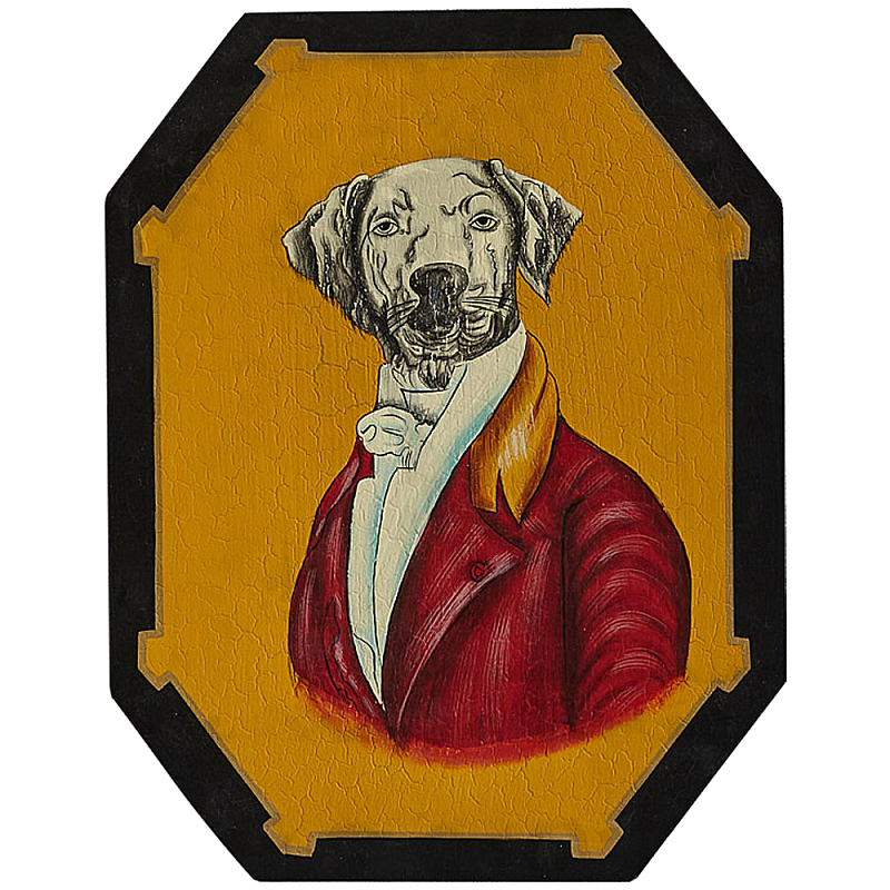 Картина в раме Chinoiserie Grey Dog Yellow Portrait Желтый Красный Белый Черный Мульти в Липецке | Loft Concept 