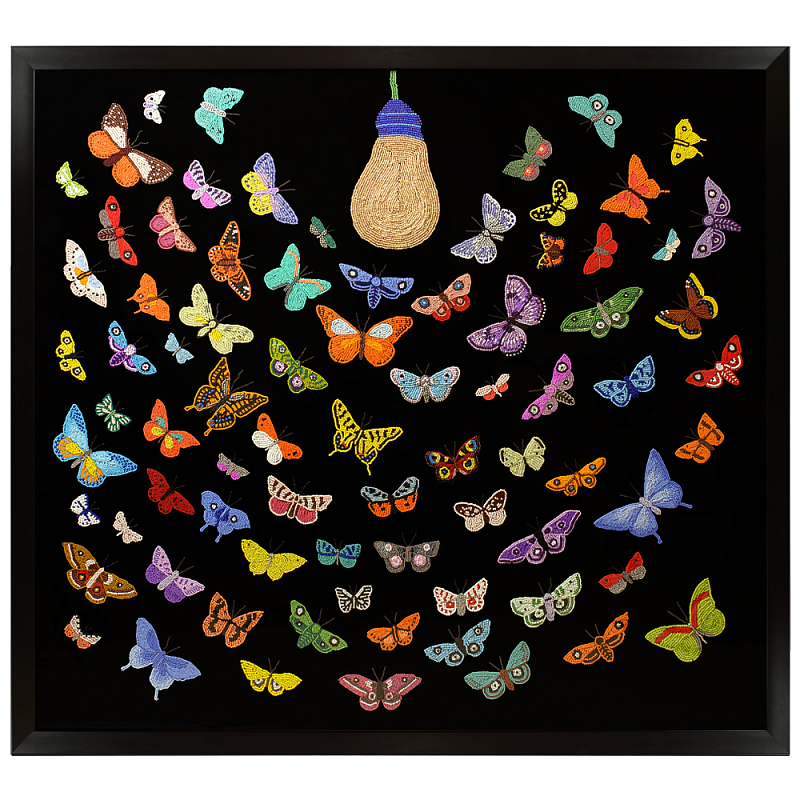 Картина ручная вышивка бисером Бабочки Butterflies and Light Bulb Черный Мульти Картина ручная вышивка бисером Бабочки Butterflies and Light Bulb Черный Мульти в Липецке | Loft Concept