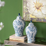 Ваза с крышкой и голубым цветочным рисунком на белом фоне Blue & White Ornament варинант исполнения - 6 | Loft Concept в Липецке