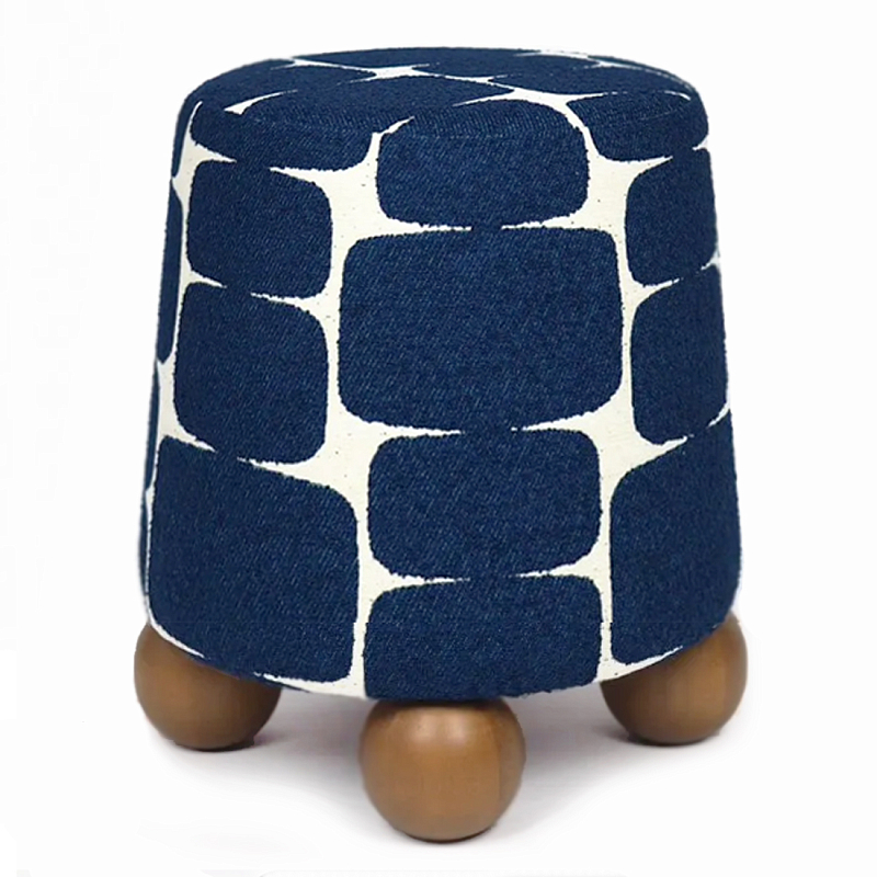 Пуф Wakonda с Круглыми  ножками Синий орнамент  Белый Темно-синий Коричневый в Липецке | Loft Concept 