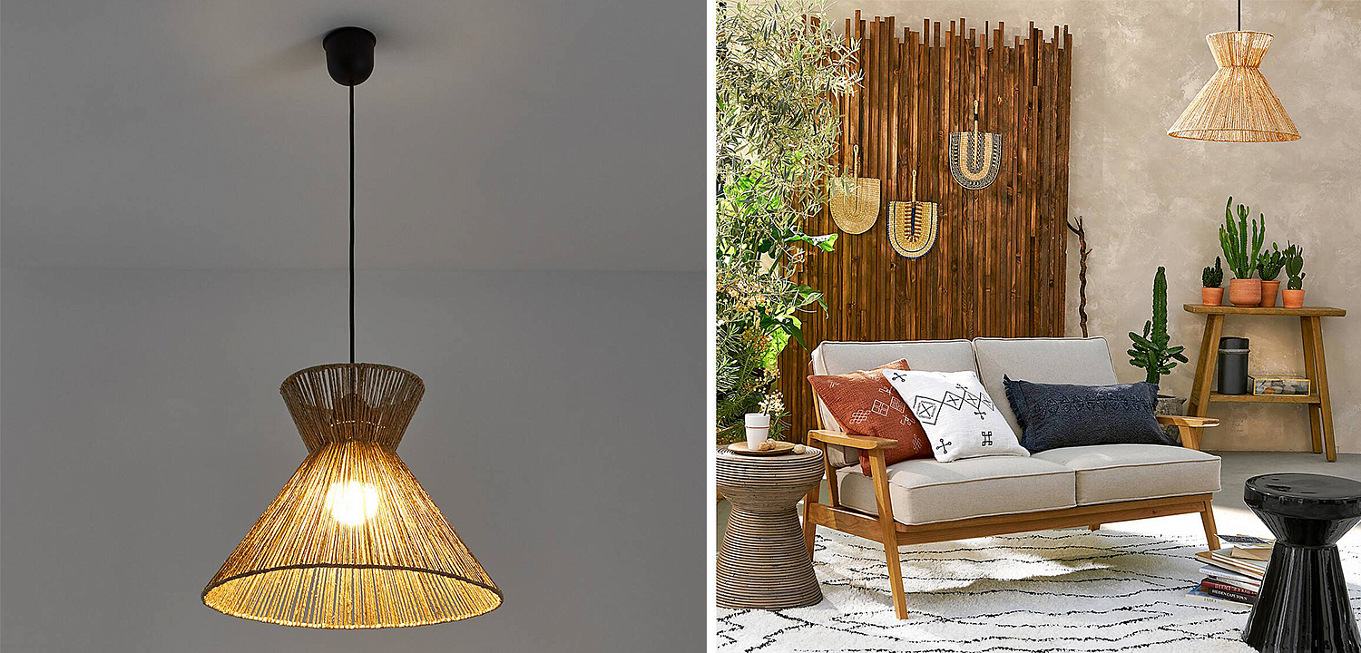 Подвесной светильник Signe Wicker Hemp Beige Horn Подвесной светильник Signe Wicker Hemp Beige Horn - Loft-Concept в Липецке