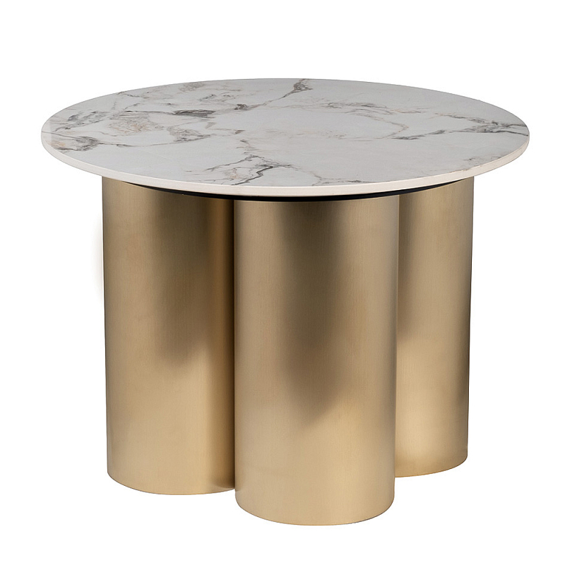 Стол журнальный круглый керамогранит белый Keramos Белый Золотой в Липецке | Loft Concept 