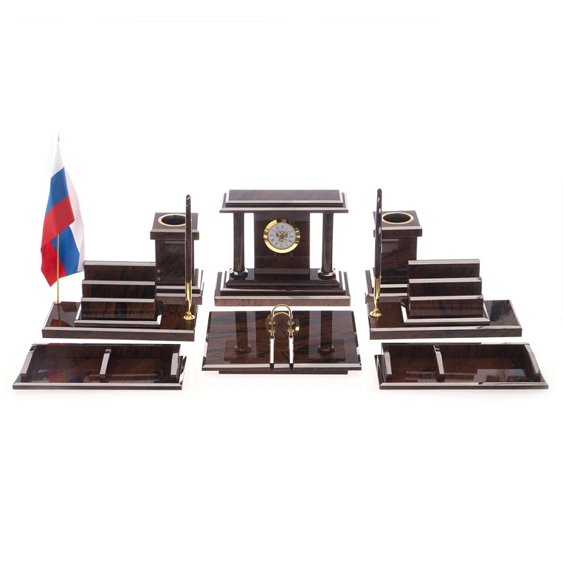 Настольный письменный набор из природного камня обсидиана Team leader Коричневый Бронза в Липецке | Loft Concept 