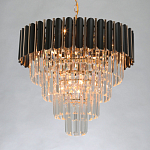 Люстра из черного металла с многоярусными подвесками из прозрачного хрусталя на золотой цепи Empire Black Chandelier Crystal варинант исполнения - 3 | Loft Concept в Липецке