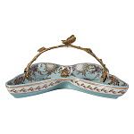 Блюдо из голубого фарфора с бронзовой ручкой в виде ветки Blue Garden варинант исполнения - 2 | Loft Concept в Липецке