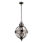 Подвесной светильник с прозрачным стеклянным плафоном в форме шара цвета никеля в индустриальном стиле на цепи 3 лампы Feiss варинант исполнения - 2 | Loft Concept в Липецке