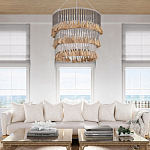 Люстра трехъярусная с декором из круглых деревянных бусин с кисточками Gray Brown Wooden Beads Chandelier варинант исполнения - 5 | Loft Concept в Липецке