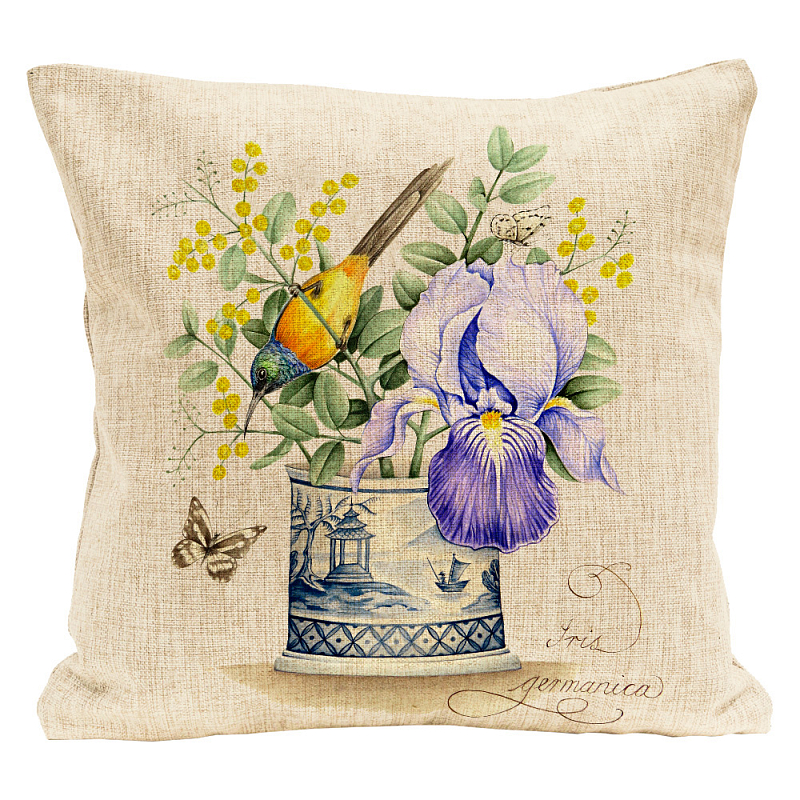 Декоративная подушка Blue Iris Pillow Мульти Бежевый Декоративная подушка Blue Iris Pillow Мульти Бежевый в Липецке | Loft Concept