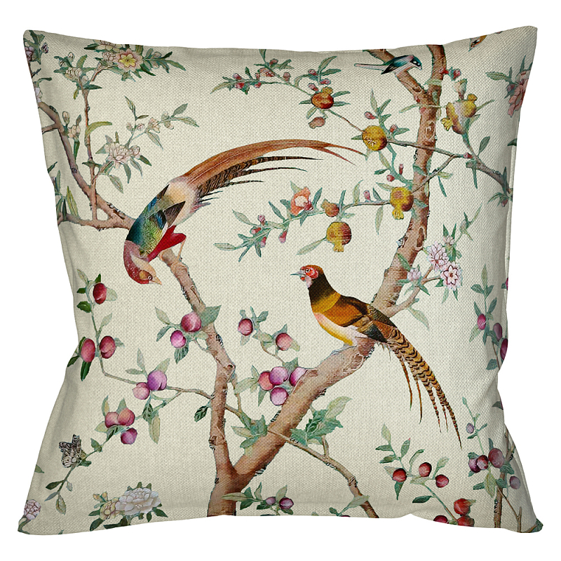Подушка декоративная с изображением птиц в саду Beige Chinoiserie Birds in the Peach Orchard Cushion Мульти Бежевый Подушка декоративная с изображением птиц в саду Beige Chinoiserie Birds in the Peach Orchard Cushion Мульти Бежевый в Липецке | Loft Concept