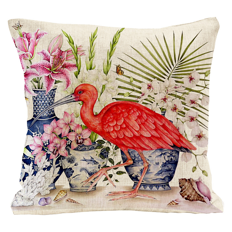 Декоративная подушка Scarlet Ibis Pillow Мульти Бежевый Декоративная подушка Scarlet Ibis Pillow Мульти Бежевый в Липецке | Loft Concept