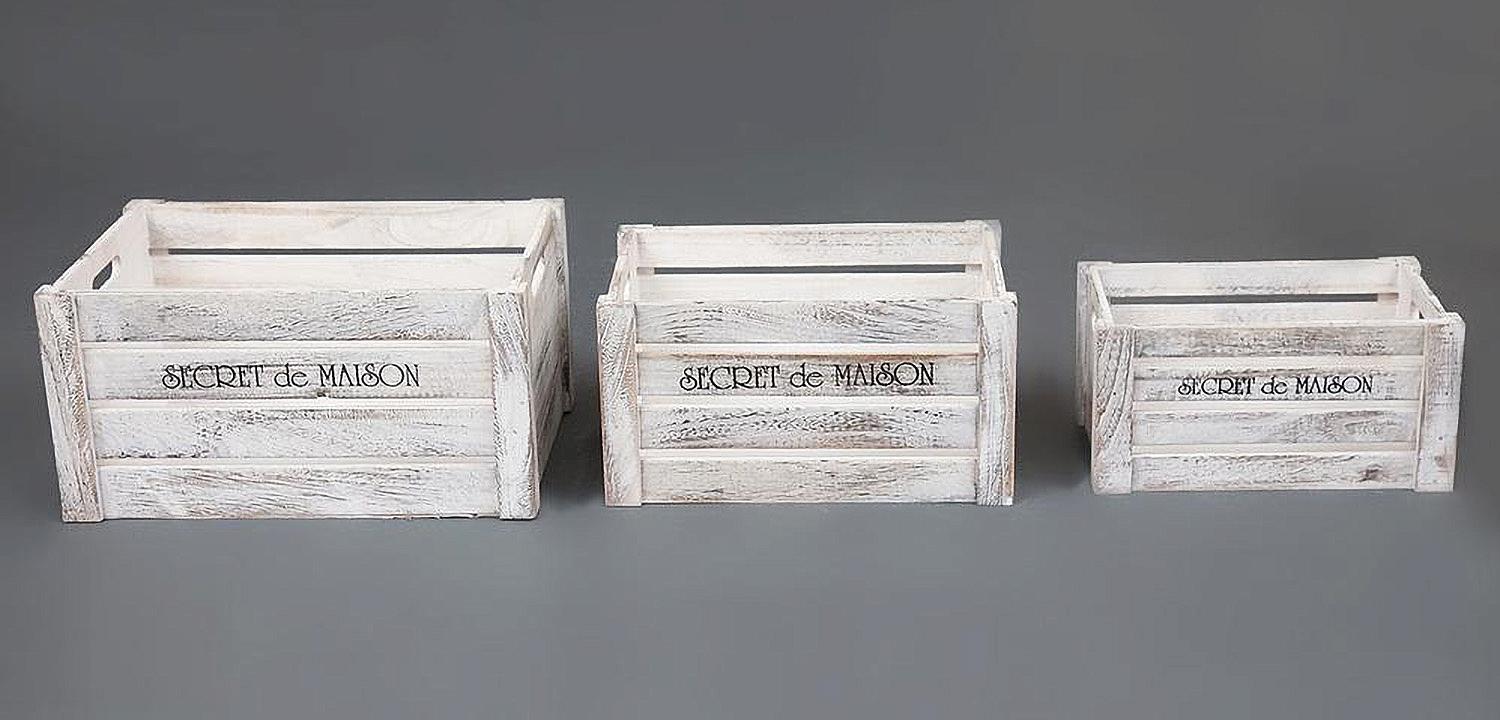 Набор из трёх ящиков Set of three antique white boxes  - Loft-Concept в Липецке