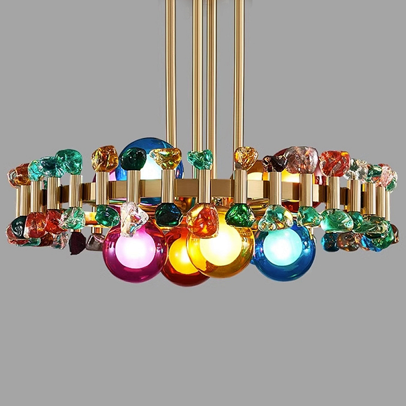 Люстра круглая золотистая с цветными плафонами Colorful Ball Candy Crystal Золотой Мульти Люстра круглая золотистая с цветными плафонами Colorful Ball Candy Crystal Золотой Мульти в Липецке | Loft Concept