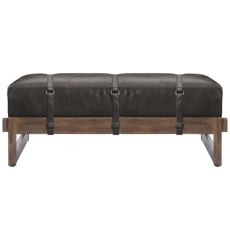 Банкетка Duncan винтажная черная кожа Черный Коричневый в Липецке | Loft Concept 