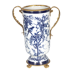 Ваза с бронзовыми ручками и синим цветочным узором Blue & White Ornament варинант исполнения - 1 | Loft Concept в Липецке