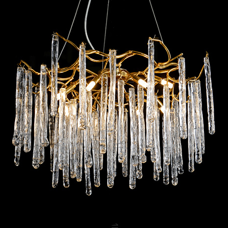 Люстра на подвесе с каркасом из металла и прозрачными подвесками из стекла Droplet Chandelier Золотой Прозрачный Люстра на подвесе с каркасом из металла и прозрачными подвесками из стекла Droplet Chandelier Золотой Прозрачный в Липецке | Loft Concept