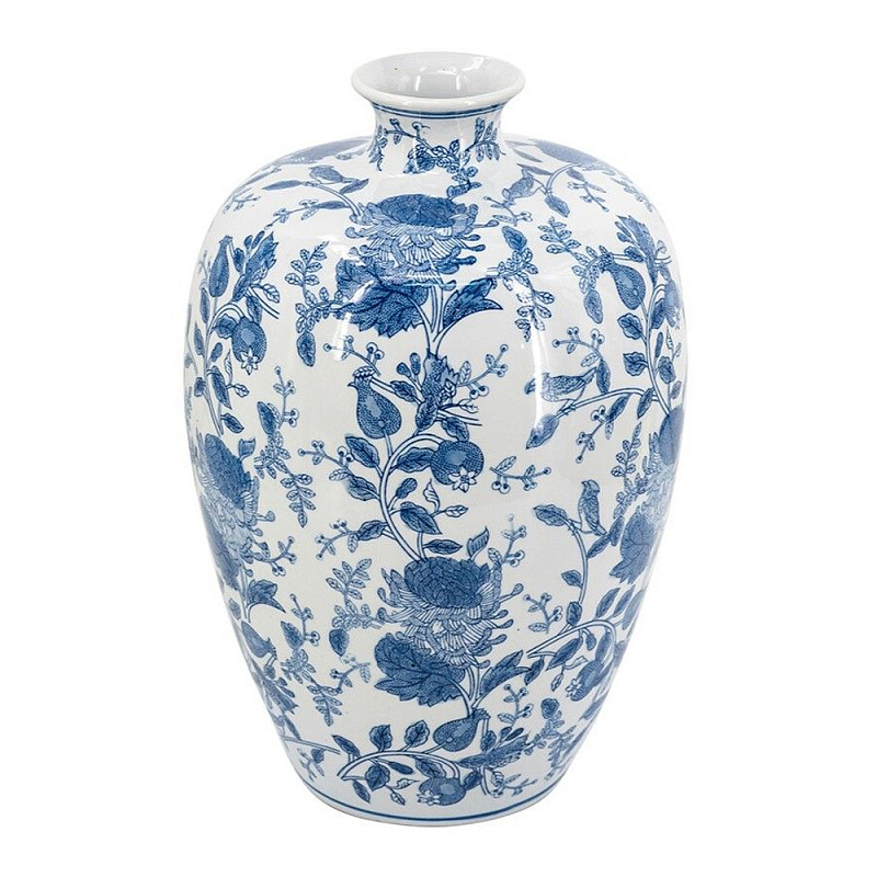 Ваза фарфоровая с узким горлышком и синими цветочными мотивами Independence Голубой Белый в Липецке | Loft Concept 