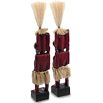 Комплект из 2-х деревянных статуэток Asmat Straw Headdress Statuettes Red Tattoo варинант исполнения - 2 | Loft Concept в Липецке