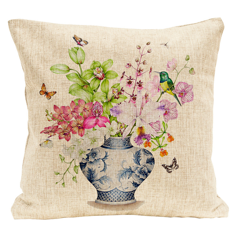 Декоративная подушка Orchids and Iris Pillow Мульти Бежевый Декоративная подушка Orchids and Iris Pillow Мульти Бежевый в Липецке | Loft Concept